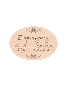 Grawerowana TABLICZKA DREWNIANA z godzinami otwarcia TWÓJ NAPIS LOGO A5