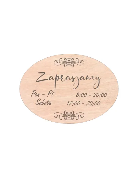 Grawerowana TABLICZKA DREWNIANA z godzinami otwarcia TWÓJ NAPIS LOGO A5