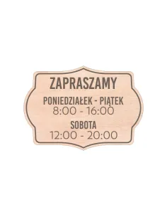 Grawerowana TABLICZKA DREWNIANA z godzinami otwarcia TWÓJ NAPIS LOGO 21x14,8