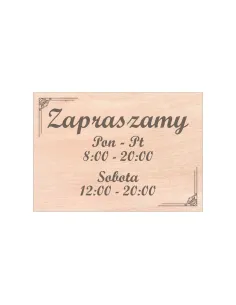 Grawer TABLICZKA zapraszamy DREWNIANA godziny otwarcia 21x14,8 personalizacja