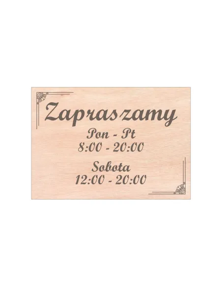 Grawer TABLICZKA zapraszamy DREWNIANA godziny otwarcia 21x14,8 personalizacja