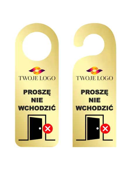 ZAWIESZKA NA DRZWI klamkę hotelowa z nadrukiem ZŁOTA LUSTRRZANA proszę nie wchodzić