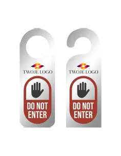 ZAWIESZKA NA DRZWI klamkę hotelowa z nadrukiem SREBRNA LUSTRRZANA do not enter