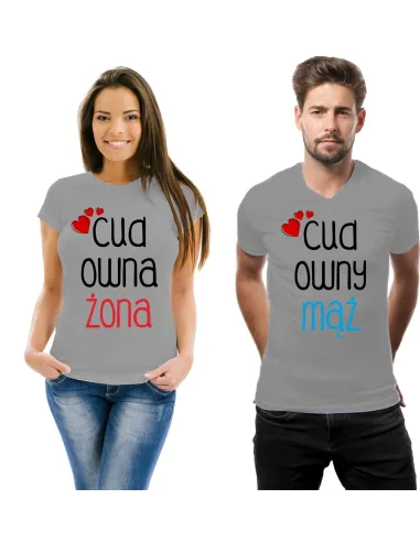 Koszulka z nadrukiem zestaw dla par cudowny mąż cudowna żona
