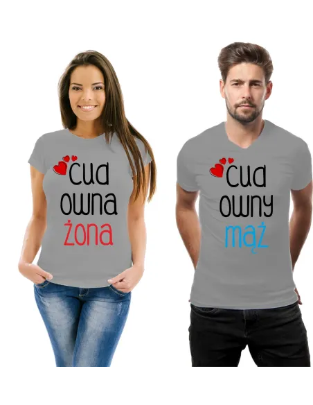 Koszulka z nadrukiem zestaw dla par cudowny mąż cudowna żona