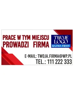 BANER OCZKOWANY 100x50 cm PRACE PROWADZI FIRMA twoje logo nazwa firmy