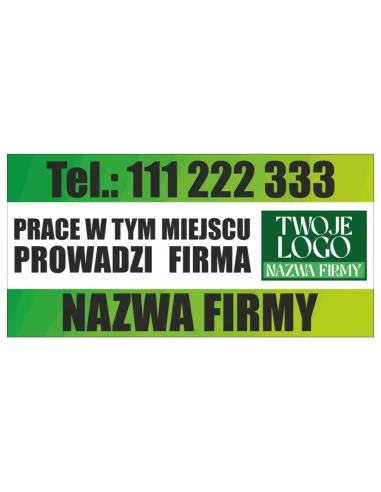 BANER OCZKOWANY 120x80 cm PRACE PROWADZI FIRMA twoje logo nazwa firmy