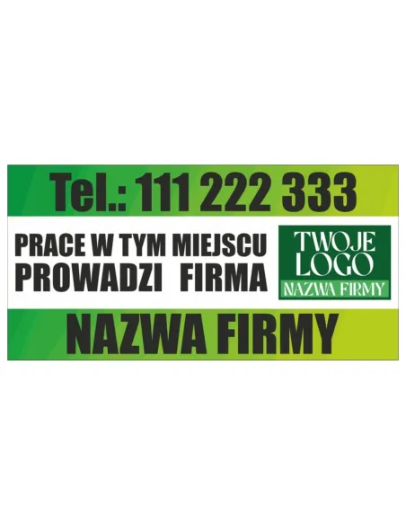 BANER OCZKOWANY 120x80 cm PRACE PROWADZI FIRMA twoje logo nazwa firmy