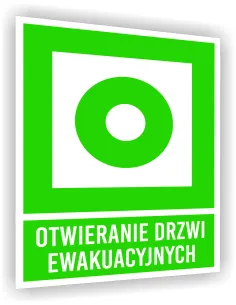 Tabliczka ewakuacyjna z nadrukiem 20x15 Otwieranie drzwi ewakuacyjnych