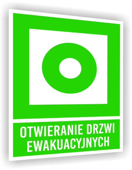 Tabliczka ewakuacyjna z nadrukiem 20x15 Otwieranie drzwi ewakuacyjnych