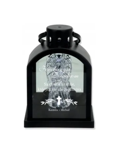 Latarenka LED znicz czarny GRAWER personalizowany DEDYKACJA DLA DZIADKÓW