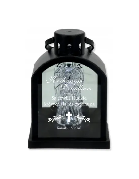 Latarenka LED znicz czarny GRAWER personalizowany DEDYKACJA DLA DZIADKÓW
