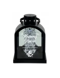 Latarenka LED znicz czarny z grawerem personalizowany Z IMIENIEM DEDYKACJĄ