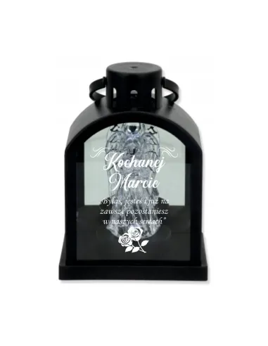 Latarenka LED znicz czarny z grawerem personalizowany Z IMIENIEM DEDYKACJĄ