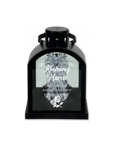 Latarenka LED znicz czarny z grawerem personalizowany Z IMIENIEM DEDYKACJĄ