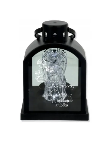 Latarenka LED znicz czarny z grawerem personalizowany napis DLA CÓRKI