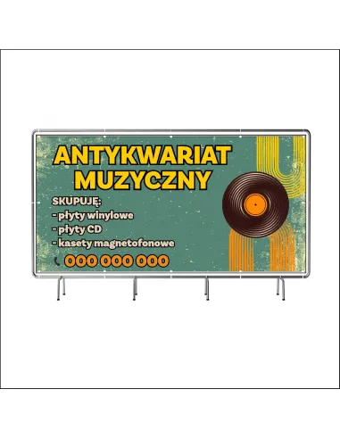 Reklamowy baner oczkowany 200x100 cm antykwariat muzyczny