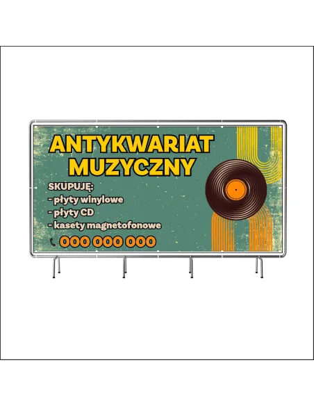 Reklamowy baner oczkowany 200x100 cm antykwariat muzyczny