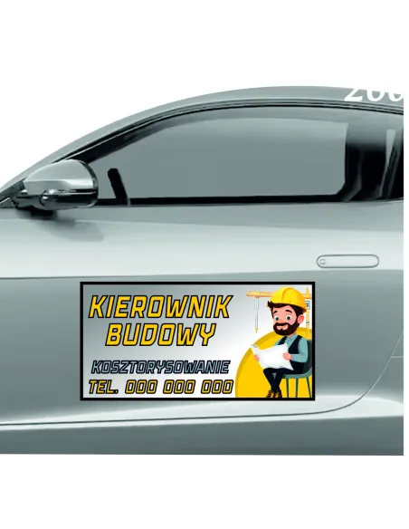 Magnes na samochód reklama magnetyczna 60x30 cm kierownik budowy