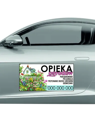 Magnes na samochód reklama magnetyczna 60x30 cm opieka ogrodów