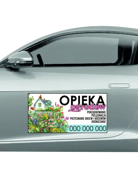 Magnes na samochód reklama magnetyczna 60x30 cm opieka ogrodów