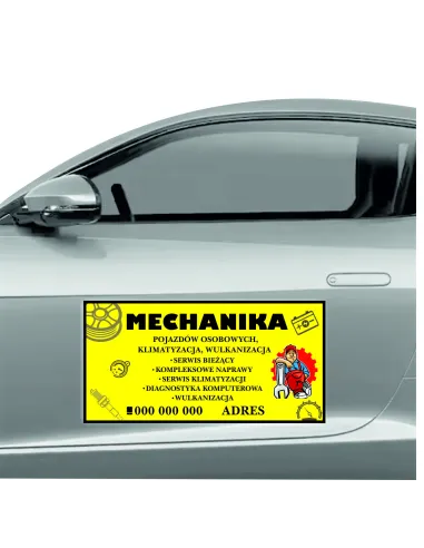 Magnes na samochód reklama magnetyczna 60x30 cm mechanika