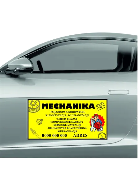 Magnes na samochód reklama magnetyczna 60x30 cm mechanika