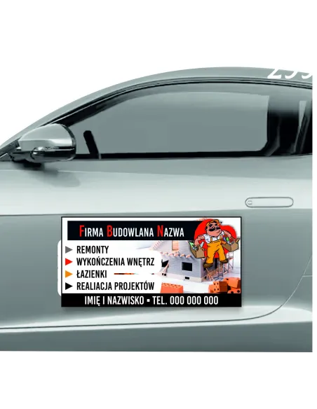 Magnes na samochód reklama magnetyczna 60x30 cm firma budowlana