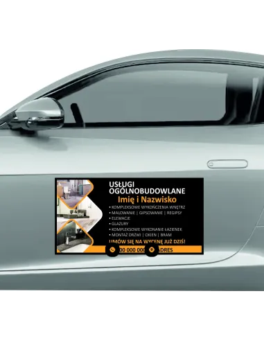 Magnes na samochód reklama magnetyczna 60x30 cm usługi ogólnobudowlane