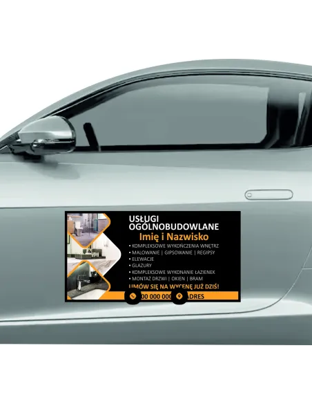 Magnes na samochód reklama magnetyczna 60x30 cm usługi ogólnobudowlane