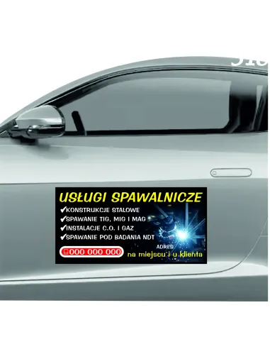 Magnes na samochód reklama magnetyczna 60x30 cm usługi spawalnicze