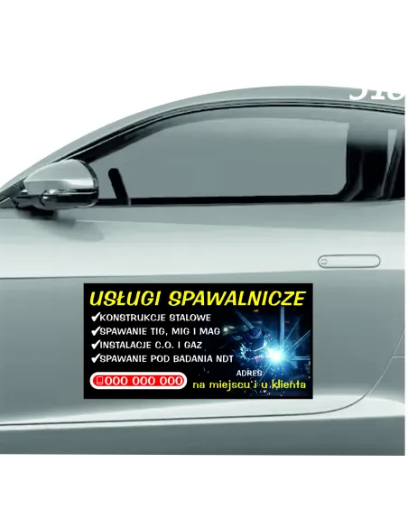 Magnes na samochód reklama magnetyczna 60x30 cm usługi spawalnicze