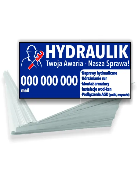 Wizytówki firmowe reklamowe 100szt różne wzory hydraulik