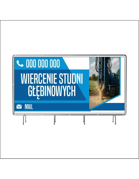 Reklamowy baner oczkowany 100x50 cm wiercenie studni