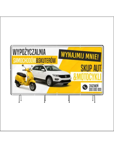 Reklamowy baner oczkowany 200x100 cm wypożyczalnia samochodów/skuterów
