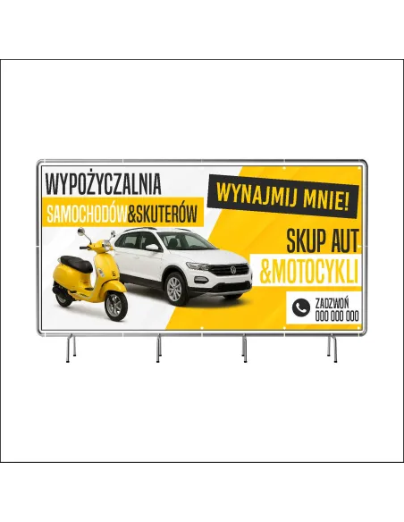 Reklamowy baner oczkowany 200x100 cm wypożyczalnia samochodów/skuterów