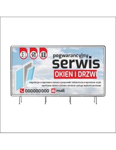 Reklamowy baner oczkowany 200x100 cm serwis okien i drzwi