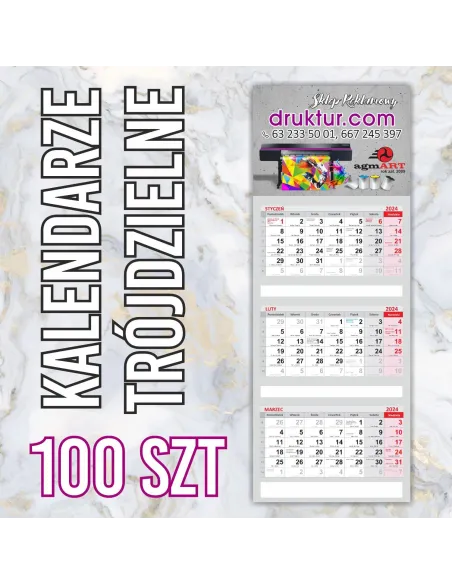 Kalendarze firmowe trójdzielne 2024 - 100 szt.