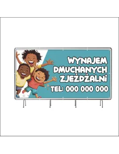 Reklamowy baner oczkowany 200x100 cm wynajem dmuchanych zjeżdżalni