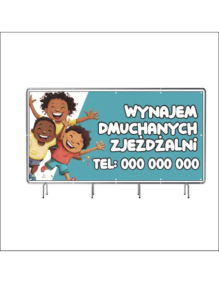 Reklamowy baner oczkowany 200x100 cm wynajem dmuchanych zjeżdżalni