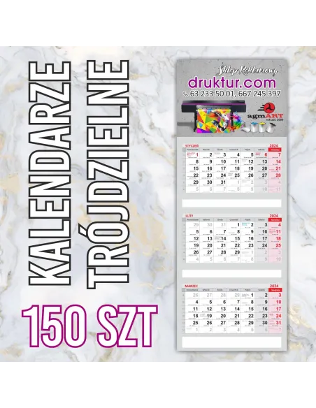 Kalendarze firmowe trójdzielne 2024 - 150 szt.