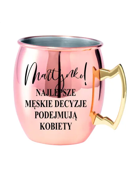 Kubek koktajlowy z uchem ze stali z grawerem Z TWOIM NAPISEM prezent
