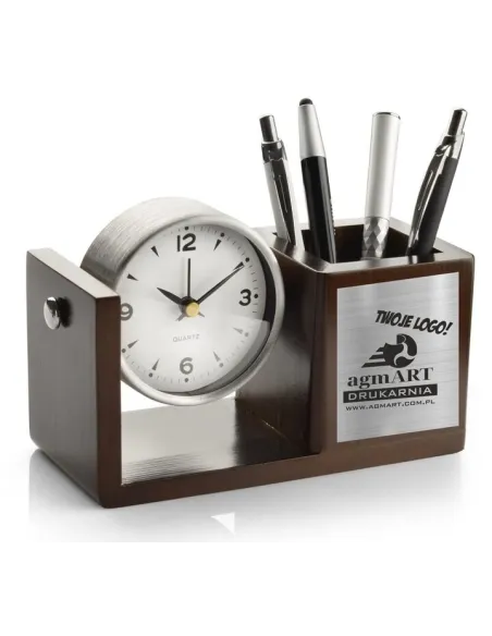 Przybornik na biurko z zegarem z TWOIM LOGO DANYMI FIRMY GADŻET FIRMOWY
