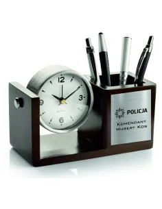 Zegar Organizer na Biurko z Dedykacją Prezent dla policjanta komendanta