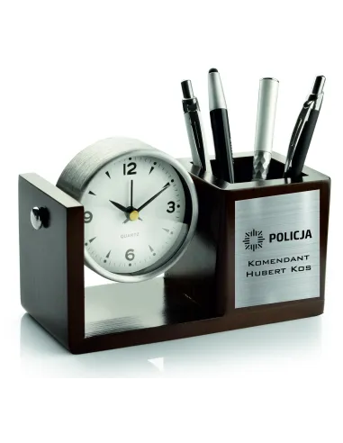 Zegar Organizer na Biurko z Dedykacją Prezent dla policjanta komendanta