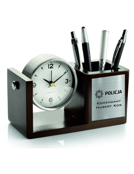 Zegar Organizer na Biurko z Dedykacją Prezent dla policjanta komendanta
