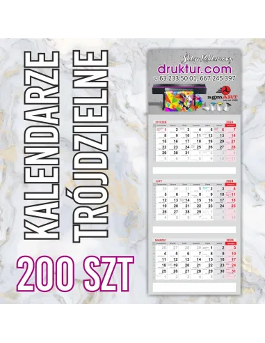 Kalendarze reklamowe trójdzielne 2024 - 200 szt.