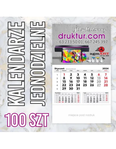 Kalendarze reklamowe jednodzielne 2024 - 100 szt.