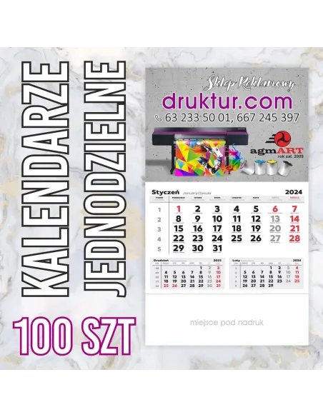 Kalendarze reklamowe jednodzielne 2024 - 100 szt.