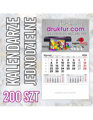Kalendarze firmowe jednodzielne 2024 - 200 szt.